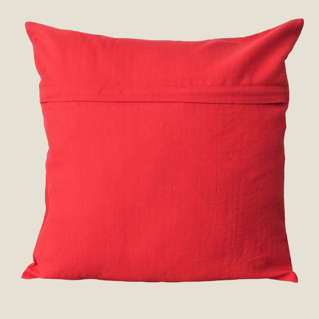 Red Retro Flower Kantha Cushion Cover