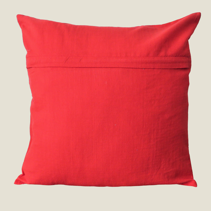 Red Retro Flower Kantha Cushion Cover