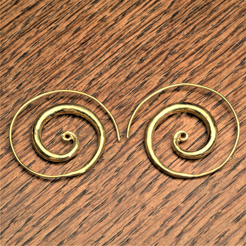 Handmade pure brass, thickening shaped spiral hoop earrings designed by OMishka.
