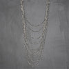 Handmade silver, tiny cube beaded, long multi layered necklace designed by OMishka.