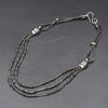 Handmade silver toned white metal, three row, subtle beaded, adjustable snake chain necklace designed by OMishka.
