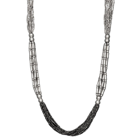Striped Pure Brass & Black Multi Strand Necklace