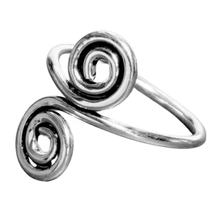 A handmade, solid silver, double spiral open wrap ring designed by OMishka.