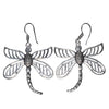 Handmade solid silver, large dragonfly drop hook earrings designed by OMishka.