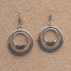 Double Nested Circle Silver Drop Earrings