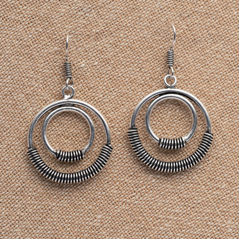 Beaded Silver Spiral Dangle Earrings