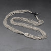 Handmade silver, pyramid beaded, long multi strand necklace designed by OMishka.