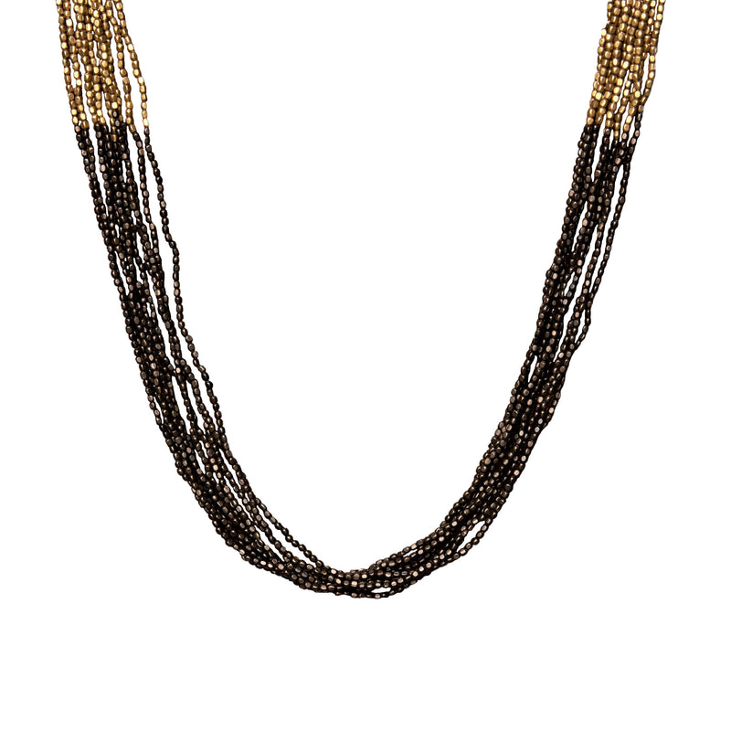 Handmade, striped pure golden and black brass, beaded multi strand necklace designed by OMishka.