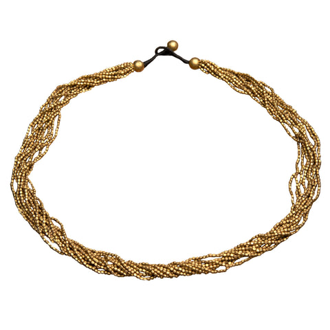 Simple Pure Brass Beaded Multi Strand Necklace