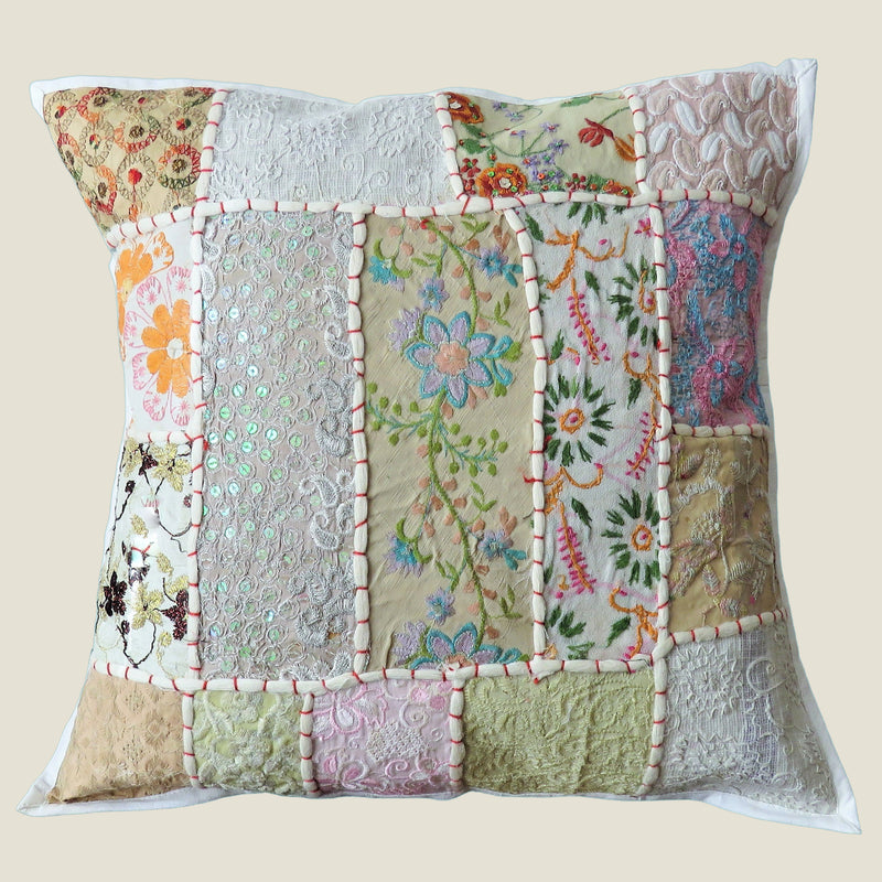 Recycled White Patchwork Cushion Cover - 06
