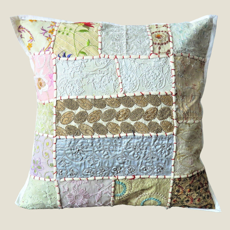 Recycled White Patchwork Cushion Cover - 08