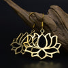 Large pure brass, lotus flower drop hook earrings designed by OMishka.