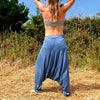 OMishka eco-friendly organic bamboo light blue harem pants adjustable jumpsuit