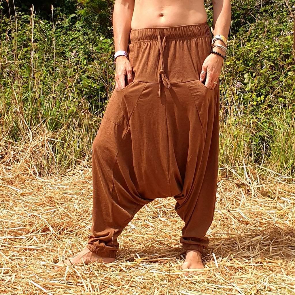 OMishka eco-friendly organic bamboo light brown yoga pants adjustable jumpsuit