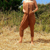 OMishka eco-friendly organic bamboo light brown yoga trousers adjustable jumpsuit