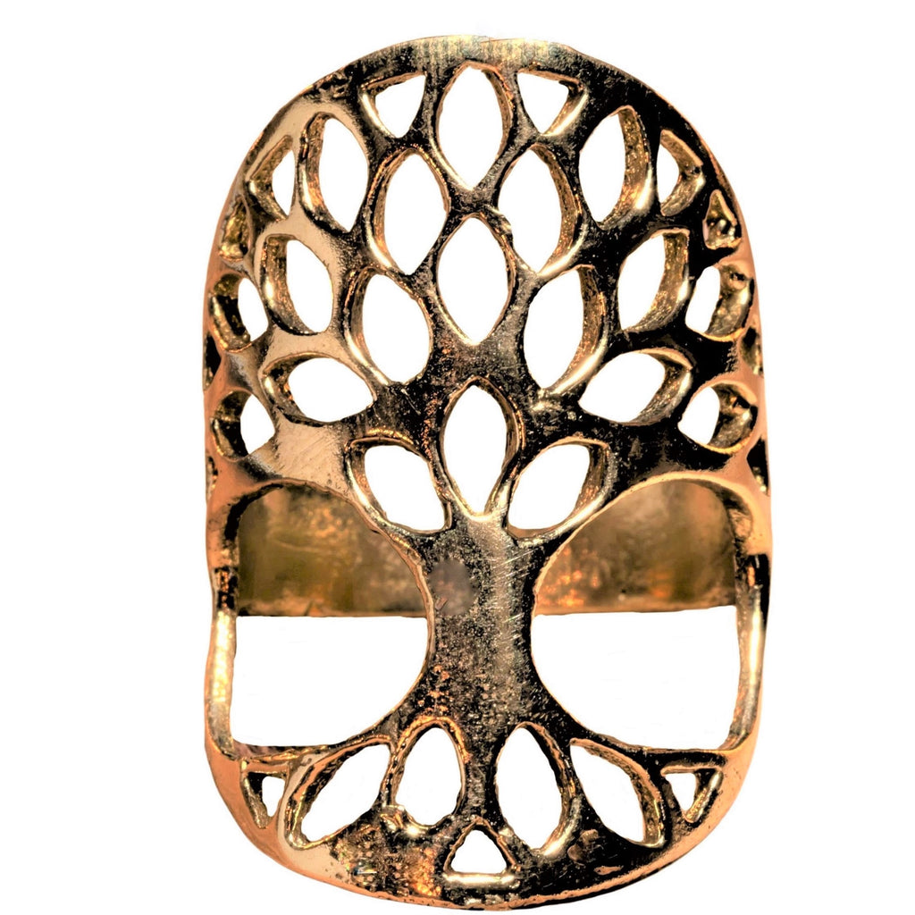 A long and chunky, adjustable, nickel free pure brass, tree of life ring designed by OMishka.