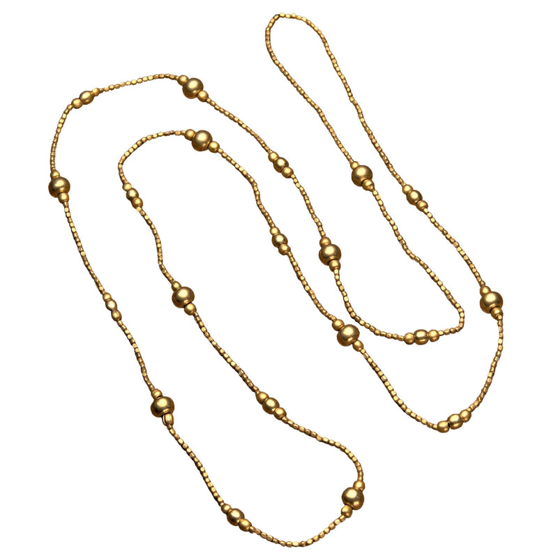 Handmade pure brass, long single strand, beaded wrap necklace designed by OMishka.