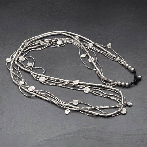 Simple Silver Multi Strand Beaded Necklace
