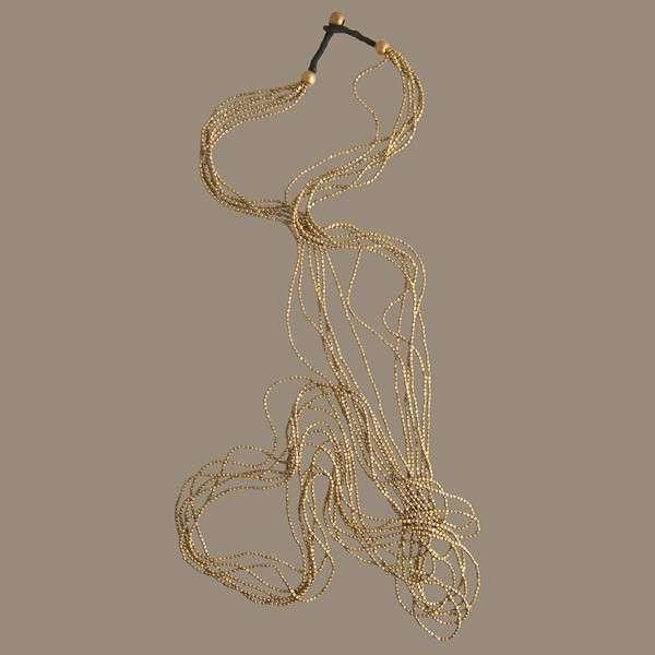 Handmade, pure brass, tiny cube beaded, long multi strand wrap necklace designed by OMishka.