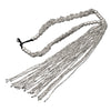 Handmade silver, braided tiny cube beaded, long tassel drop, multi strand necklace designed by OMishka.