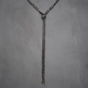 Long, two tone tiny cube beaded, double braided multi strand necklace designed by OMishka.