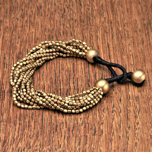 Naga tribe handmade pure brass, tiny cube beaded, multi strand bracelet designed by OMishka.