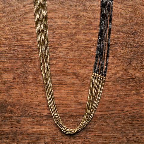 Long Braided Multi Strand Two Tone Brass Necklace