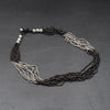 Handmade and nickel free, black and silver toned brass, cube beaded striped multi strand necklace designed by OMishka.