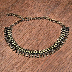 Handmade and nickel free pure brass, decorative beaded tribal gypsy, adjustable chain necklace designed by OMishka.