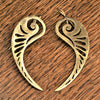 Handmade nickel free pure brass, long feathered angel wing drop earrings designed by OMishka.
