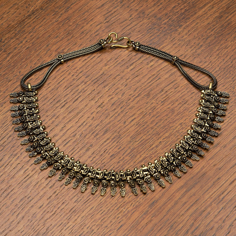 Handmade nickel free pure brass, Banjara Tribe, disc and bead patterned, chain link necklace designed by OMishka.