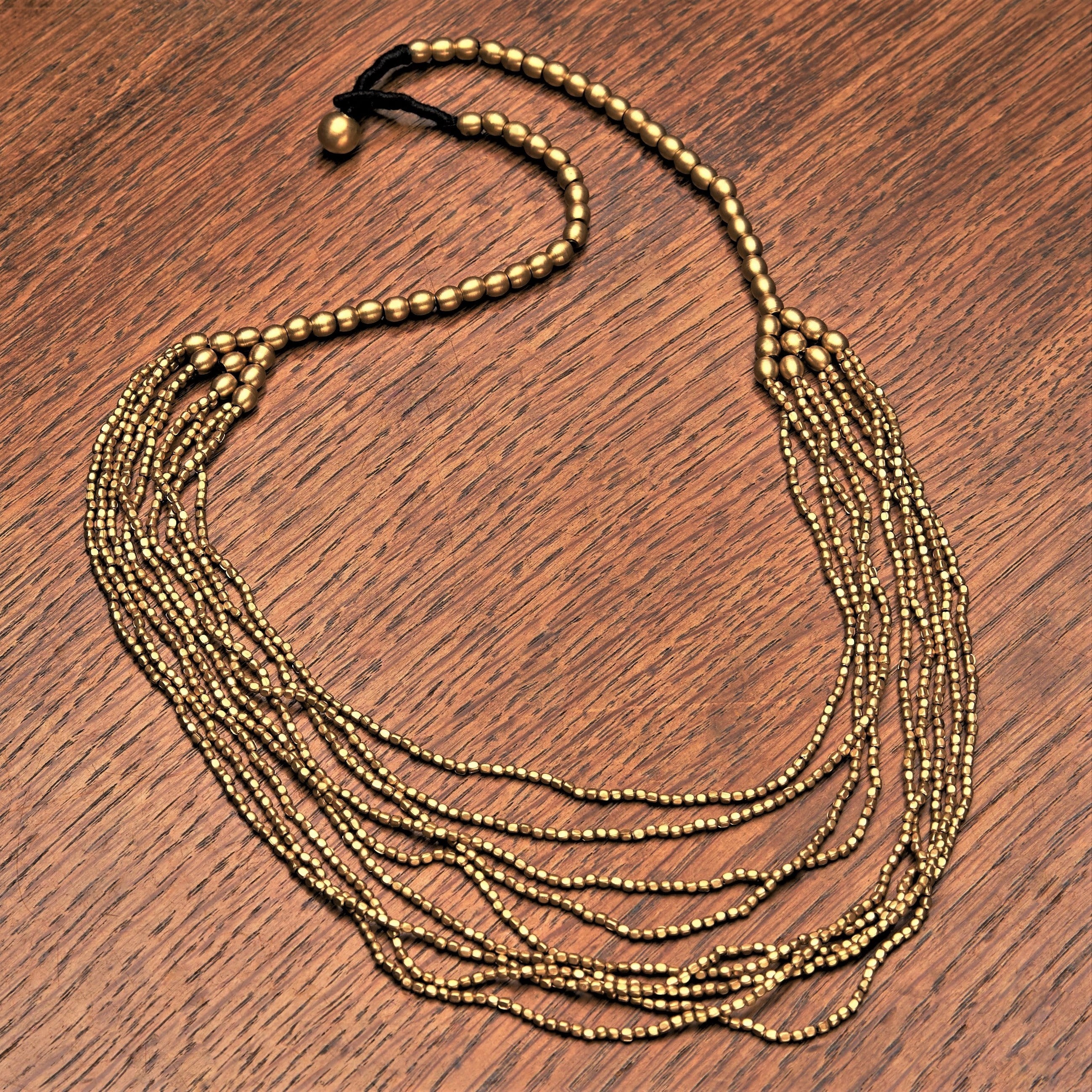 Pure Brass Layered Multi Strand Beaded Necklace - OMishka