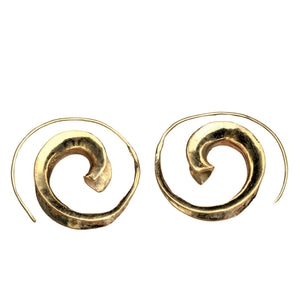 Handmade nickel free pure brass, concave shaped spiral wave hoop earrings designed by OMishka.