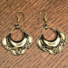 Handmade nickel free pure brass, crescent shaped open hoop, drop earrings designed by OMishka.