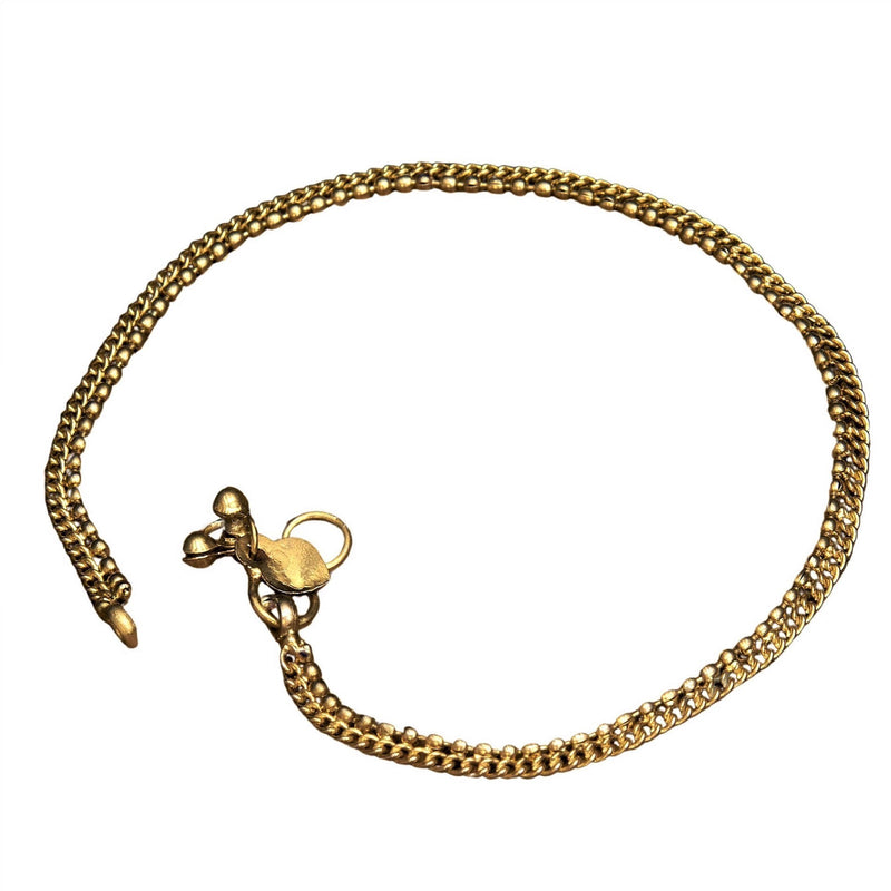 A nickel free pure brass, dainty beaded anklet with tiny bells designed by OMishka.