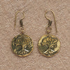 Handmade nickel free pure brass, dainty tree of life disc, drop earrings designed by OMishka.