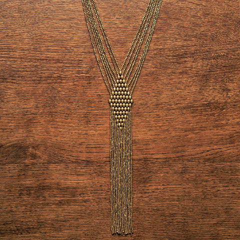 Long Pure Brass Beaded Tassel Necklace