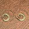Handmade nickel free pure brass, feather spiral hoop earrings designed by OMishka.