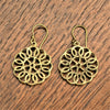 Handmade nickel free pure brass, circle patterned, flower mandala drop earrings designed by OMishka.