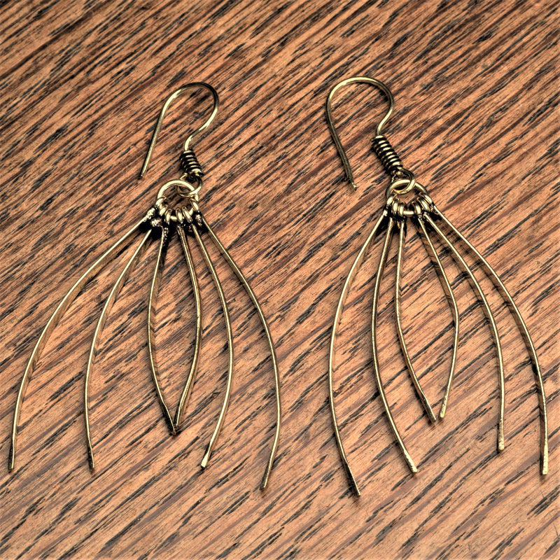 Handmade nickel free pure brass, multi strand dangle earrings designed by OMishka.
