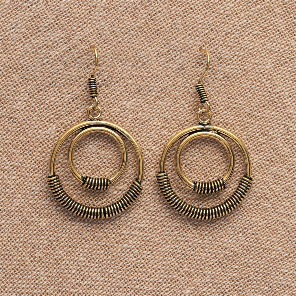 Double Nested Hoop Pure Brass Dangle Earrings