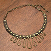 Handmade and nickel free, pure brass, decorative open teardrop, adjustable chain choker necklace designed by OMishka.