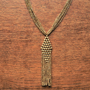 Handmade and nickel free pure brass, beaded rhombus, multi strand tassel necklace designed by OMishka.