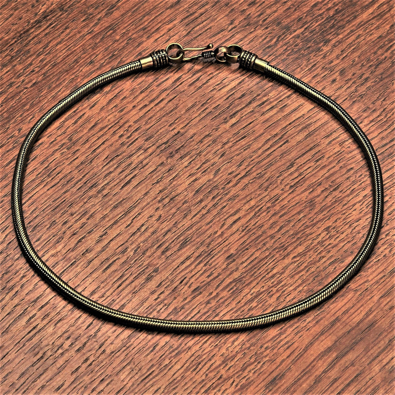 Handmade nickel free pure brass, single strand snake chain necklace designed by OMishka.
