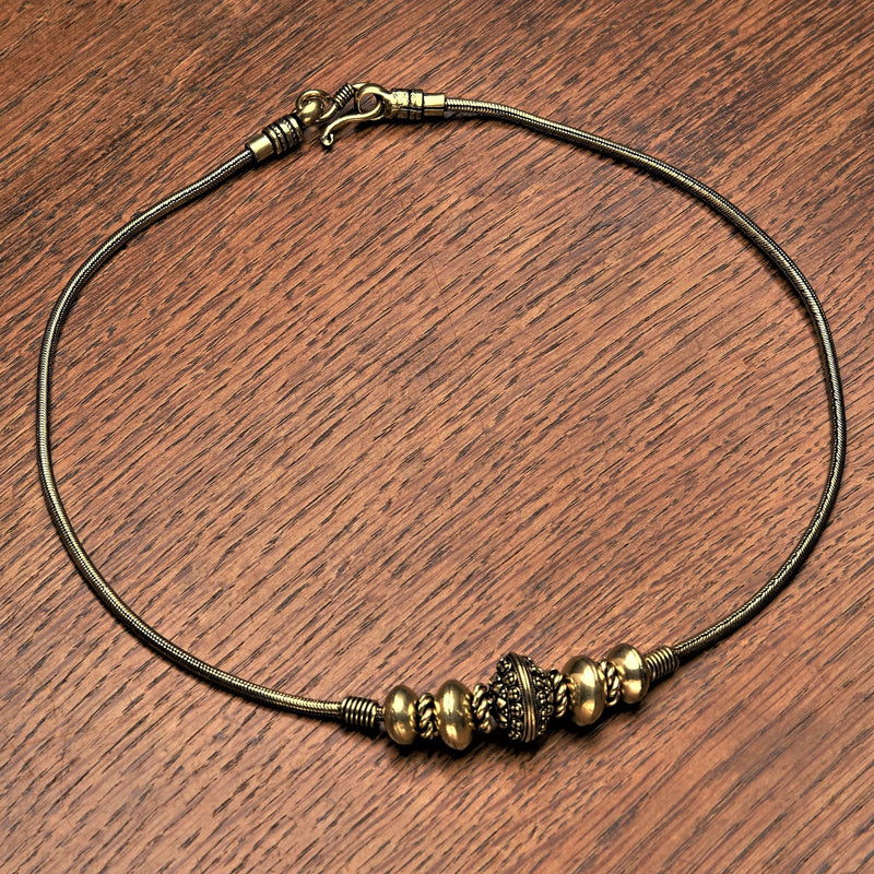 Handmade nickel free pure brass, decorative dotty beaded, snake chain necklace designed by OMishka.