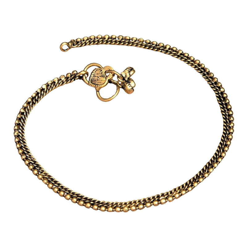 A nickel free pure brass, thin beaded ankle chain designed by OMishka.