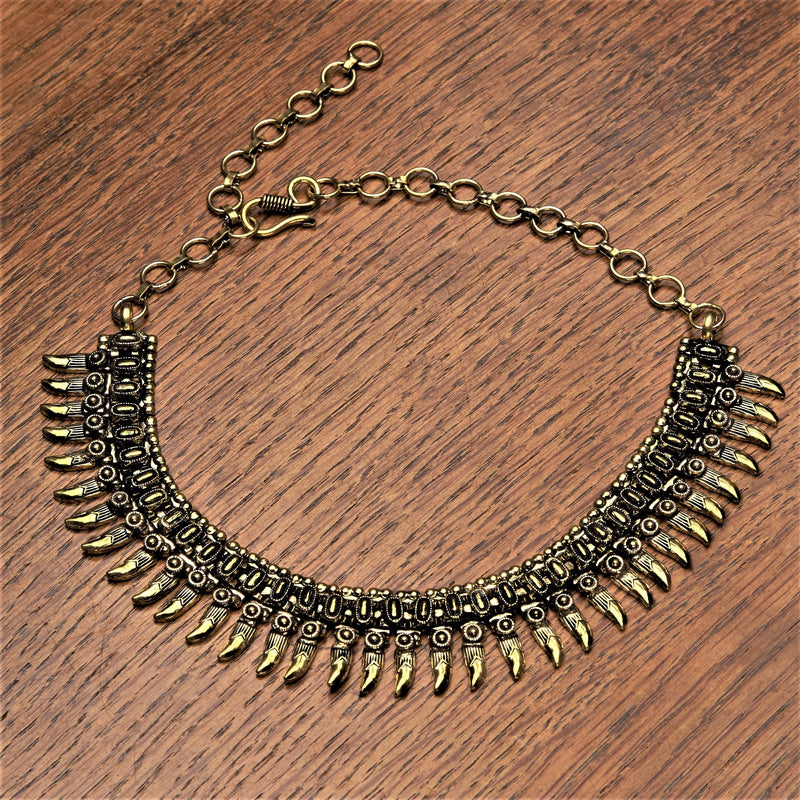 Handmade nickel free pure brass, Banjara Tribe, decorative spiked, adjustable choker necklace designed by OMishka.