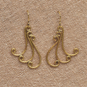 Handmade nickel free pure brass, triple crested wave drop hook earrings designed by OMishka.
