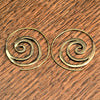 Handmade nickel free pure brass, cut out crested wave spiral hoop earrings designed by OMishka.