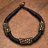 Handmade and nickel free, chunky pure brass beaded, black woven hemp cord, choker necklace designed by OMishka.